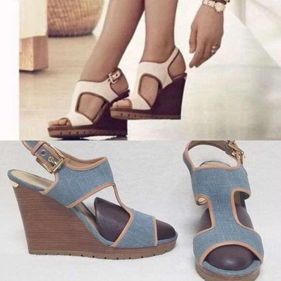 MICHAEL Michael Kors Gillian Washed Denim Wedges - Picture 1 of 9